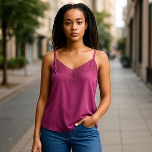 Candie's Fuchsia Lace Trim Camisole Tank Top Large NWOT